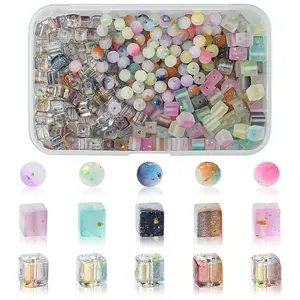 450Pcs 3 Styles Frosted Glass Beads with Golden Glitter Powder