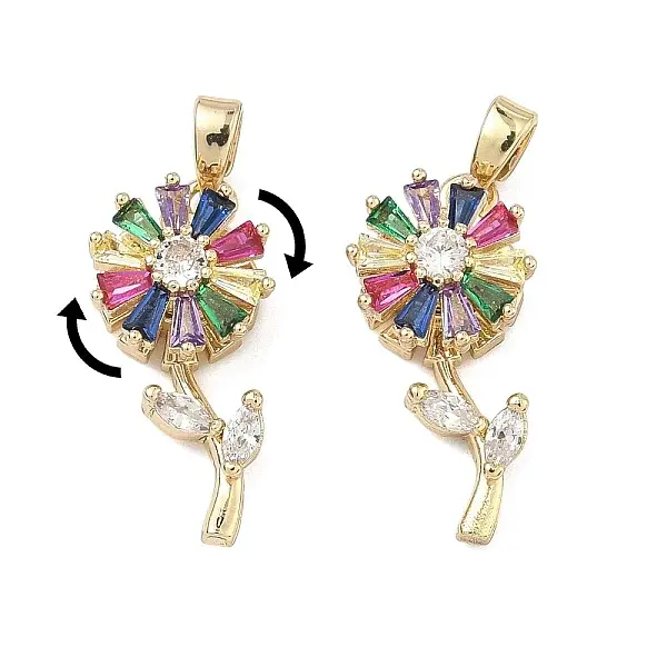 Brass Micro Pave Cubic Zirconia Rotatable Pendants