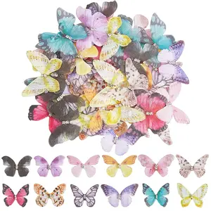 60Pcs 12 Styles 3D Gauze Butterfly Ornament Accessories