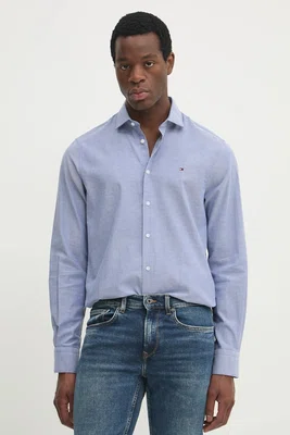 Bavlněná košile Tommy Hilfiger modrá barva, slim, s italským límcem, MW0MW37597