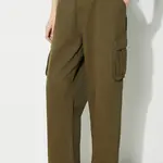 Bavlněné kalhoty Butter Goods Field zelená barva, kapsáče, high waist, BGQ1244602