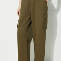 Bavlněné kalhoty Butter Goods Field zelená barva, kapsáče, high waist, BGQ1244602