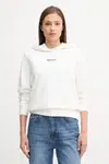 Bavlněná mikina Tommy Jeans dámská, bílá barva, s kapucí, s potiskem, DW0DW20943