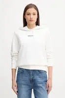 Bavlněná mikina Tommy Jeans dámská, bílá barva, s kapucí, s potiskem, DW0DW20943