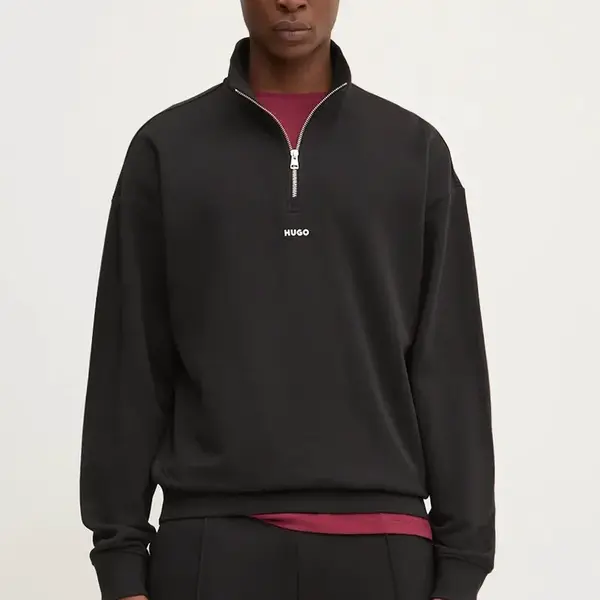 Bavlněná mikina HUGO Durty244 pánská, černá barva, hladká, 50525881