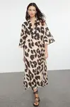 Trendyol Leopard Patterned Maxi Woven Beach Kimono&Caftan