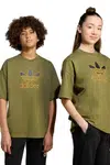 Dětské bavlněné tričko adidas Originals zelená barva, s aplikací, JZ4078