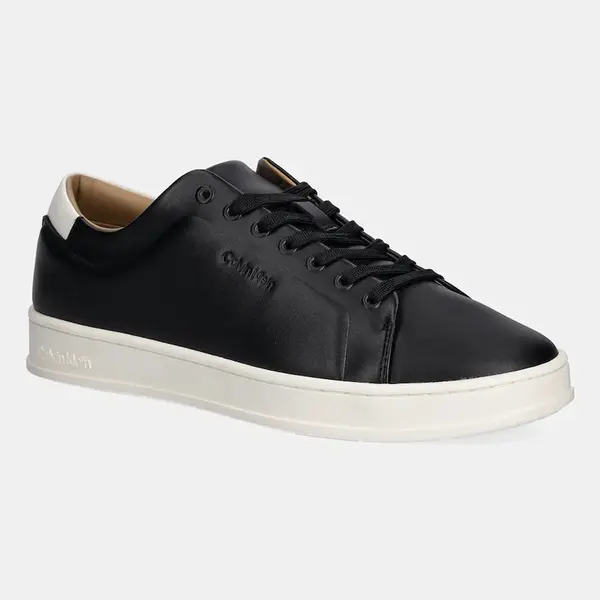 Kožené tenisky Calvin Klein PURE LOW LACEUP CUPSOLE HF LTH pánské, černá barva, HM0HM01859