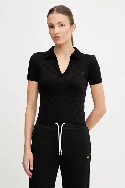 Polo tričko Guess PEONY dámské, černá barva, V5YP10 Z3OA0