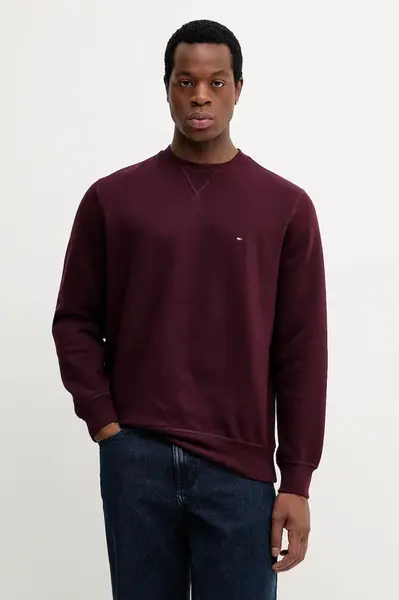 Mikina Tommy Hilfiger pánská, vínová barva, hladká, MW0MW40000