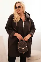 Kesi Włoski Dámska bunda Plus Size prešívaná s kapucňou a nápisom HOPE hnedá