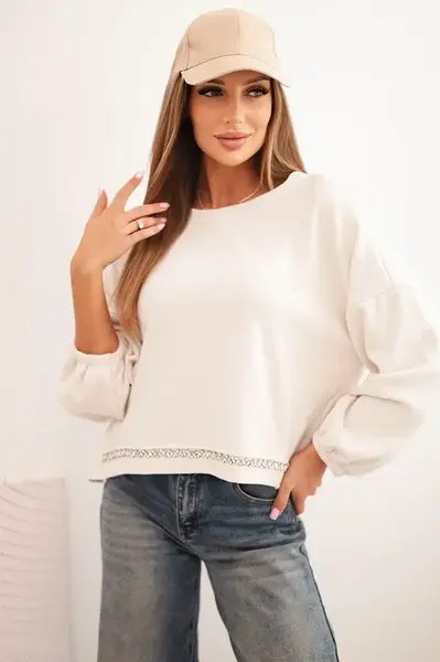 Kesi Włoski Dámska mikina s ozdobným zakončením dole ecru