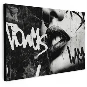 MuchoWow OBRAZ NA PLÁTNĚ Obličej - Ústa - Graffiti - Černá barva 60x40 cm