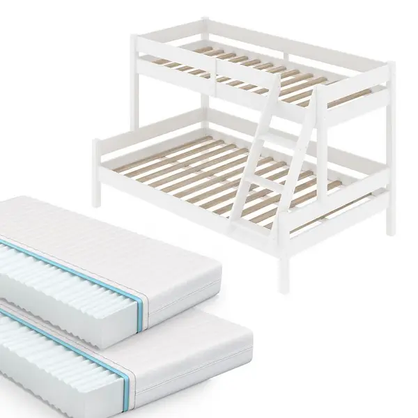 VitaliSpa PATROVÁ POSTEL Everest Bílá 140x200 / 90x200 cm se 2 matracemi