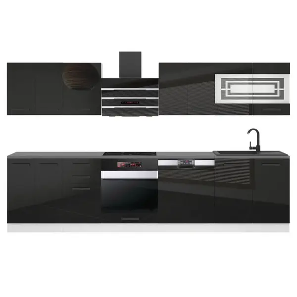 B BELINI GROUP KUCHYŇSKÁ LINKA Lucy 300 cm, S pracovními deskami, Černá lesklá