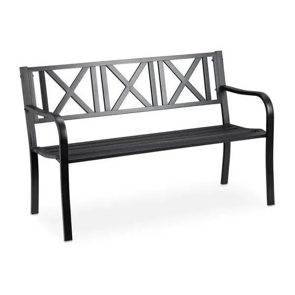 Relaxdays LAVICE zahradní černá ocel 2místná 127 cm