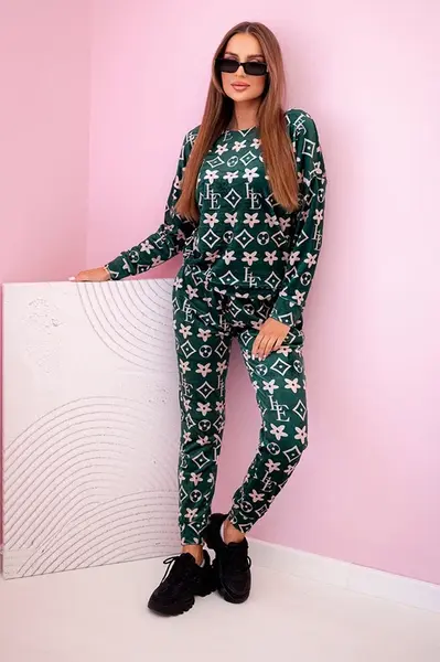 Kesi Dámská souprava z veluru s monogramem zelená + béžová