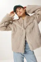 Happiness İstanbul Women&#039;s Mink Shawl Collar Lined Faux Für Jacket