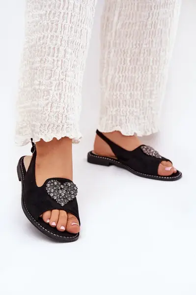 S. BARSKI Dámské Sandály S Ozdobným Srdcem S.Barski KV27-018 Černé