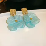 Flower Alloy Acrylic Dangle Stud Earrings