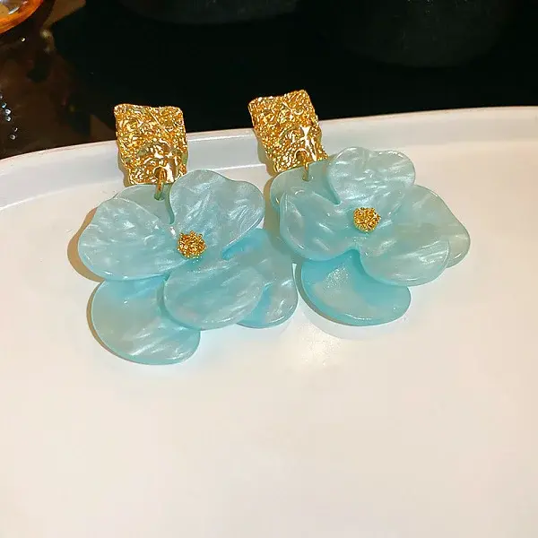Flower Alloy Acrylic Dangle Stud Earrings