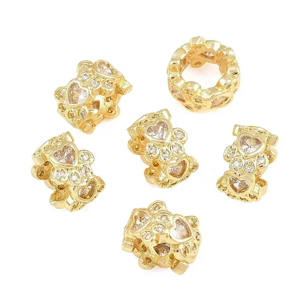 Brass Micro Pave Clear Cubic Zirconia Beads