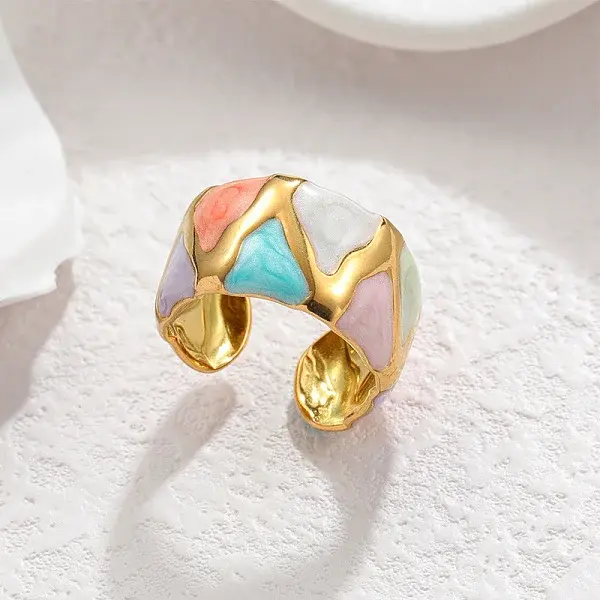 304 Stainless Steel Enamel Cuff Open Rings