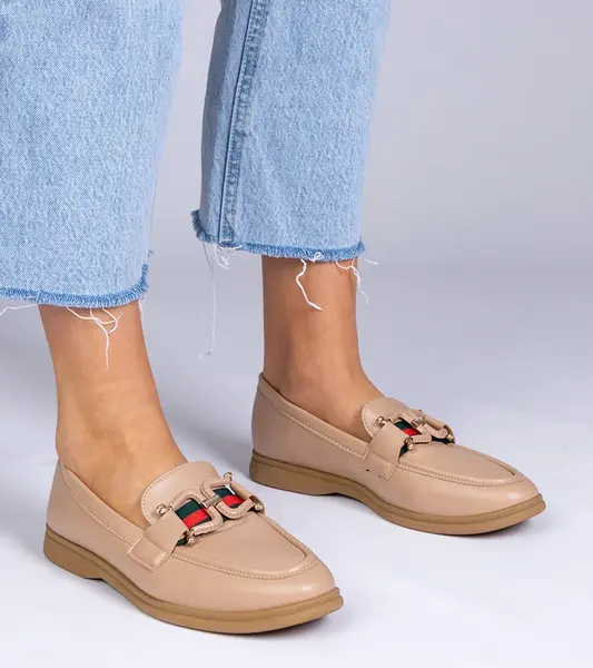 Gemre Beige eco-leather loafers with ornament Kalenda