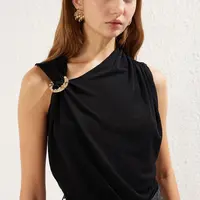 Trendyol Black Accessory Detail Snap-On Glittery Knitted Bodysuit
