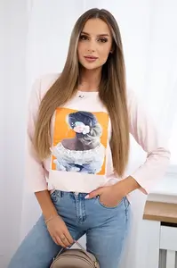 Halenka s 3D grafikou, krajka pudrově růžová