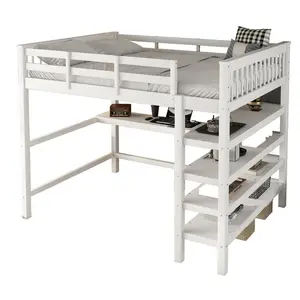 CHICFURN VYVÝŠENÁ POSTEL 140/200 cm v bílé barvě s psacím stolem a policemi
