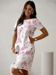 Resti Simple knee-length women’s dress with short sleeves featuring a floral motif