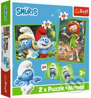 Sada 3v1 Šmoulové ((2x puzzle + pexeso)) - puzzle z kategorie 15 - 60 dílků