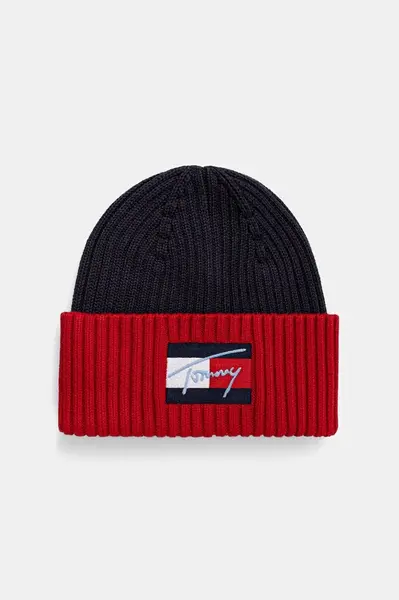 Dětská bavlněná čepice Tommy Hilfiger tmavomodrá barva, AU0AU01981