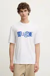 Bavlněné tričko Hugo Blue pánské, bílá barva, s potiskem, 50543485