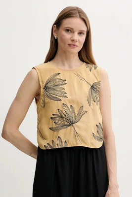 Halenka se lněnou směsí Sisley dámská, zelená barva, vzorovaná, 5HZELH01L