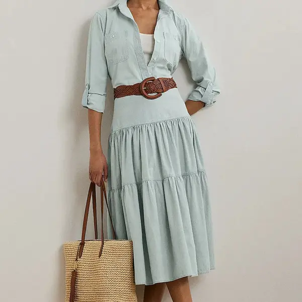 Bavlněná sukně Lauren Ralph Lauren modrá barva, midi, áčková, 200978816