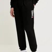 Bavlněné tepláky Tommy Jeans pánské, černá barva, s potiskem, DM0DM22145