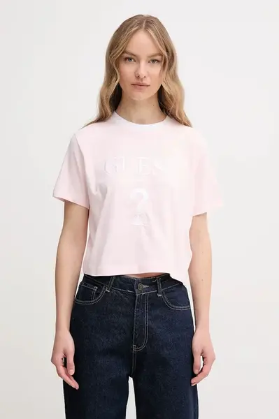 Bavlněné tričko Guess FILANTA dámské, růžová barva, V5GI18 I3Z14