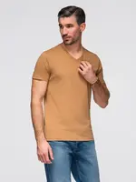 Ombre Men's BASIC classic cotton T-shirt with a v-neck - brown