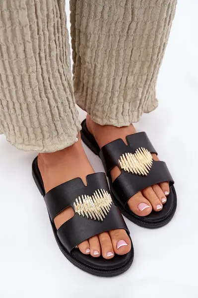 EVENTO Dámske Plátené Sandále S Zlatou Dekoráciou Čierne Karinma