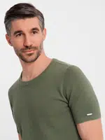 Ombre Men's knitted t-shirt with fine texture - olive