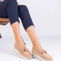 Gemre Béžové dámske mokasíny na platforme so zdobením Selerina