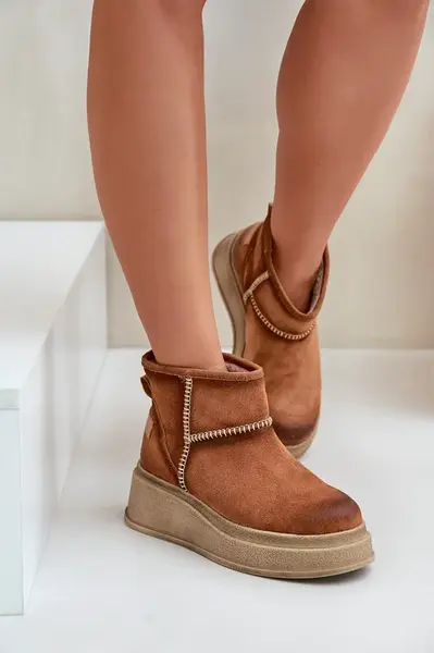 Kožené Semišové Snežné Topánky Na Platforme A Opätku Hnedé Maciejka