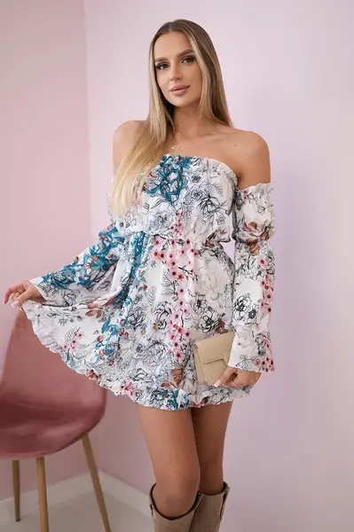 Floral ecru shoulder dress