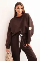 Kesi Włoski Komplet dámsky maslový s voľnou mikinou a nohavicami s nápisom LOVE hnedý