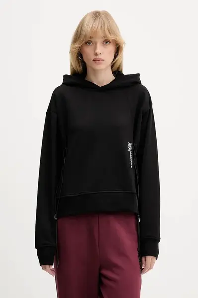 Bavlněná mikina Karl Lagerfeld Jeans dámská, černá barva, s kapucí, s potiskem, A4W20005