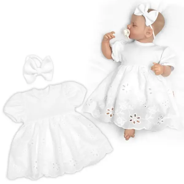 Rastúce sukničkobody LUISA + čelenka, kr. rukáv, bavlna/madeira, 2D sada, biele