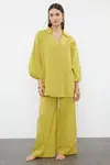 Trendyol Green Weaving 100% Cotton Blouse Trousers Beach Set