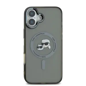 Zadní kryt Karl Lagerfeld IML K&CH Heads Metal Frame MagSafe pro Apple iPhone 16, černá